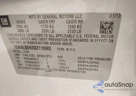 2013 Chevrolet Equinox Ls из США, поврежденный, VIN 1GNALBEK6DZ110982